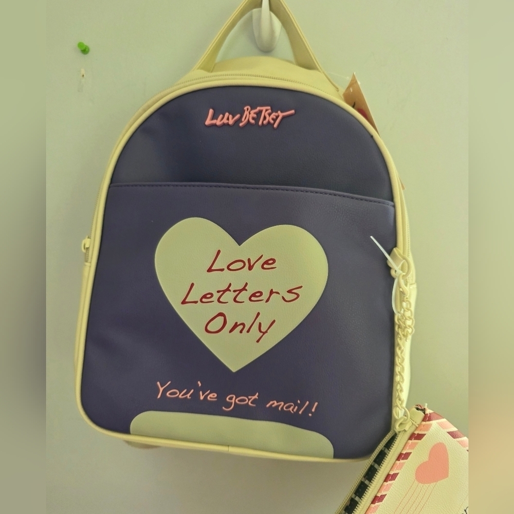 Betsey Johnson Purple and Cream Backpack Love Letters Design - Picture 2 of 10